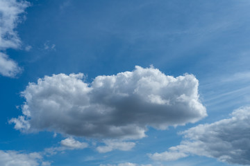 Thick clouds against a blue sky on a Sunny day