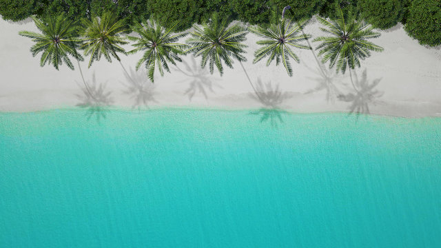 3D-Illustration aerial view of sandy beach. exuma bahamas