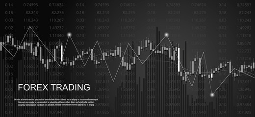 Financial data graph chart on black background. Business background with candlesticks chart for reports and investment. Financial market trade concept.