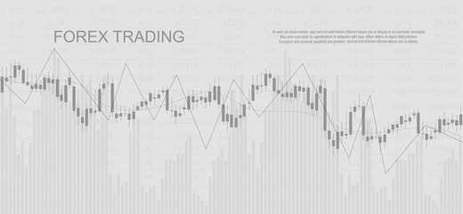 Financial data graph chart on grey background. Business background with candlesticks chart for reports and investment. Financial market trade concept.