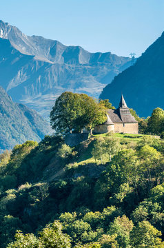 France, Pyrenees national park, Hautes Pyrenees, chapel Notre-Dame de Pietat at the begining of the Luz-St-Sauveur valley