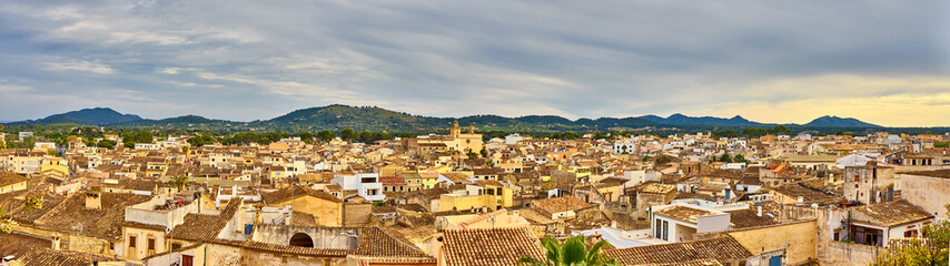 Fototapeta na wymiar Aerial Panoramic View Over The Roofs Of Arta Majorca Spain