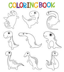 Funny cartoon dinosaurs collection. Coloring book