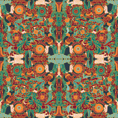 Ethnic floral mandala seamless pattern. Colorful mosaic background