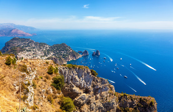 View of the sea from the heights of Mount Solaro, Anacapri, Capri Island, Naples area, Italy