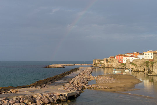 Sinop sea port at sunset with a rainbow, Sinop, Turkey