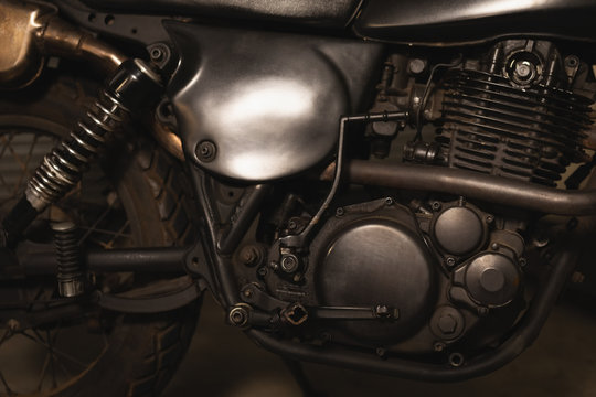 Close-up of motorbike engine