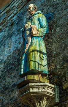 France, Brittany, Auray, statue of Saint Goustan at the port