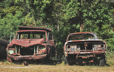old rusty car in forest