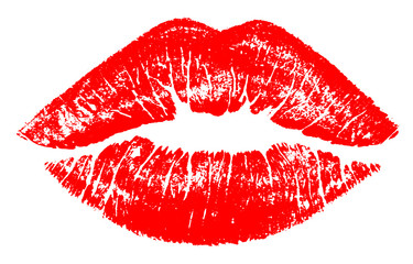 Very high detailed vector illustration of red kiss (woman lips) isolated on white background. High quality full editable illustration.