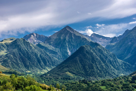 France, Hautes-Pyrenees, view from the Col de Val Louron-Azet (1580 meters high) on the summit of the French-Spanish border