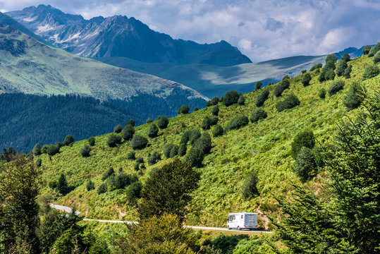 France, Hautes Pyrenees, Col d'Aspin (1489 meters high) between the Vallee d'Aurre and the Vallee de Campan, descent towards Payolle