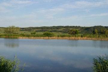 big lake among the field