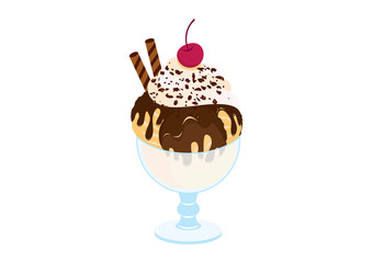 Hot Fudge Sundae vector. Chocolate sundae icon vector. Hot Fudge Sundae isolated on a white background. Ice cream cup vector illustration