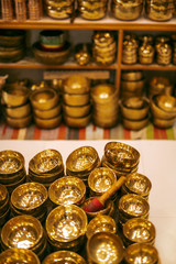 Indian shop with traditional singing bowls