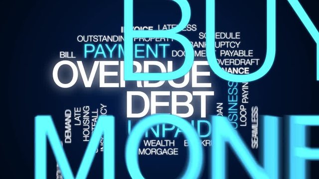 Overdue debt animated word cloud. Kinetic typography.