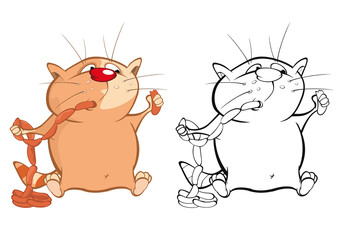 Vector Illustration of a Cute Cartoon Character Cat for you Design and Computer Game. Coloring Book Outline Set 
