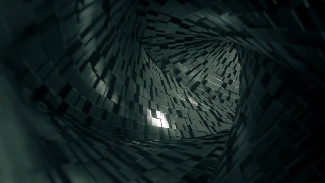Flight through abstract square tunnel made of bricks. Loopable 3D animation