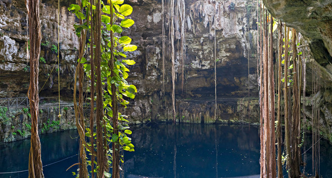 Cenote of the Hacienda San Lorenzo Oxman in Valladolid, Yucatan, Mexico