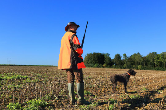 France, hunting. Hunter with his dog