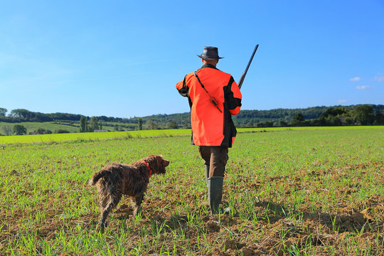 France, hunting. Hunter with his dog