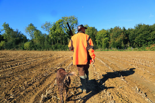 France, hunting. Hunter with his dog