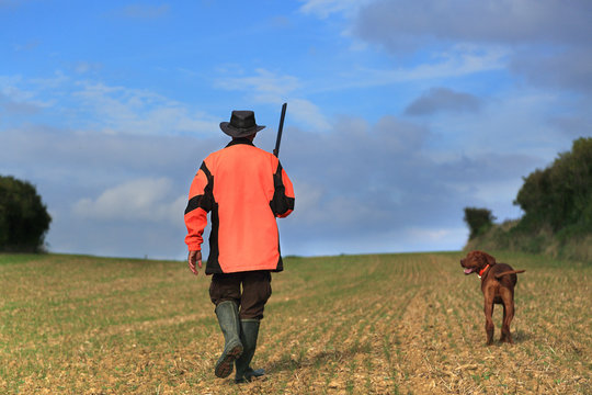 France, hunting. Hunter with his dog