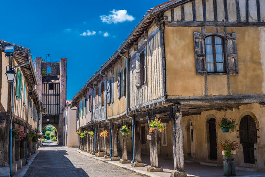 France, Gers, former medieval village of Tillac (12th-15th century), half-timbered houses (Saint James way)
