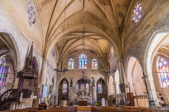 France, Gers, Marciac, nave of the church Notre-Dame de l'Assomption (Saint James way)