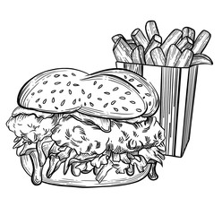 Hamburger drawing in high quality for printing