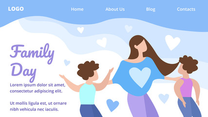 Flat Banner Happy Family Day Landing Page Cartoon.