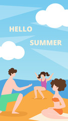 Flat Banner Summer Holidays at Sea, Hello Summer.