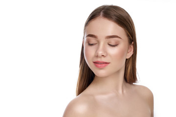 Gorgeous girl with well groomed face, perfect skin posing.