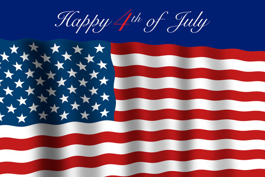 4th of July. The USA are celebrating patriotic holiday.  American flag waving with Happy 4th of July text.