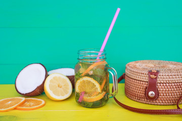 tropical fruit on a colorful background