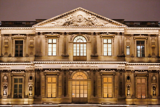 Paris. 1st district. Louvre Museum by night. Square courtyard. Facade of the pavilion Saint Germain l'Auxerrois.