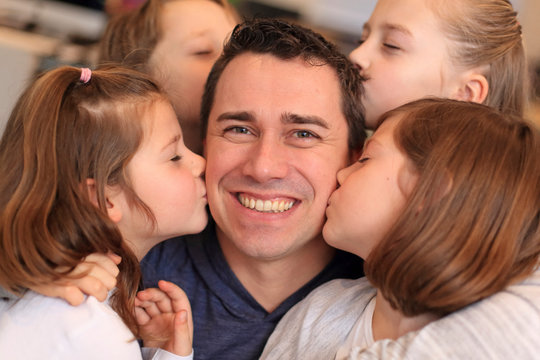 Single father and his children.