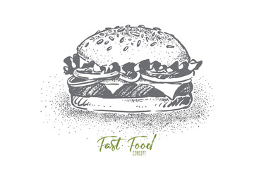 Delicious burger, classic street food, sesame buns with, grilled cutlet, salad, tomato and cheese