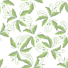 grean leaf pattern  hand drawn illustration with grunge simple texture