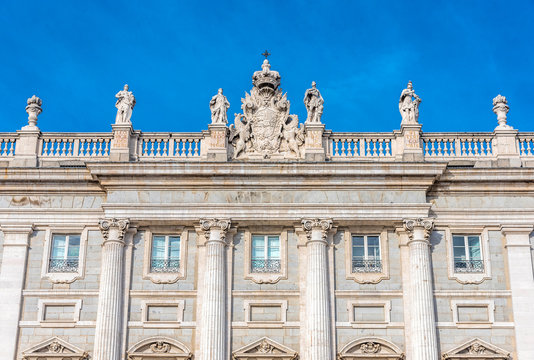Spain, Madrid, facade of the Royal Palace (1738) in front of the Plaza de Oriente