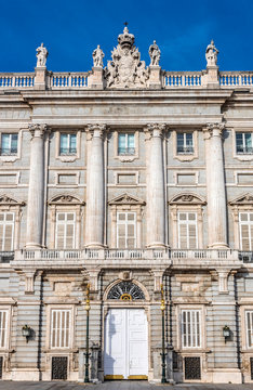 Spain, Madrid, facade of the Royal Palace (1738) in front of the Plaza de Oriente
