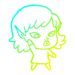 cold gradient line drawing pretty cartoon elf girl