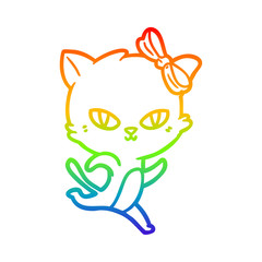 rainbow gradient line drawing cute cartoon cat