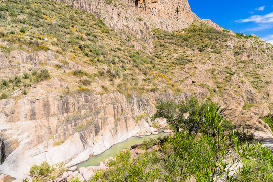 River and sierra, Rancho La Joya, Ranch John Wayne, Durango, Mexico, Central America