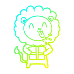 cold gradient line drawing happy cartoon lion
