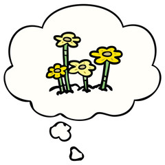 cartoon flowers and thought bubble