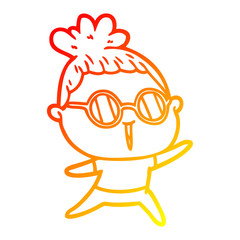 warm gradient line drawing cartoon woman wearing spectacles