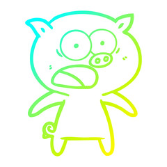 cold gradient line drawing cartoon pig shouting