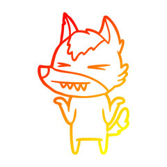 warm gradient line drawing angry wolf cartoon