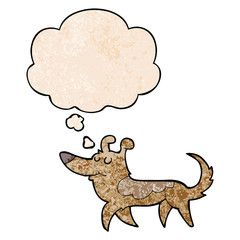 cartoon dog and thought bubble in grunge texture pattern style